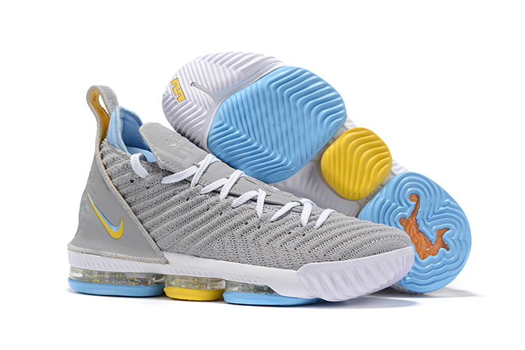 2019 New Nike Lebron 16 Grey White Yellow Jade Shoes